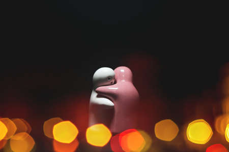 hugging dolls. The line to meet again and love.の写真素材
