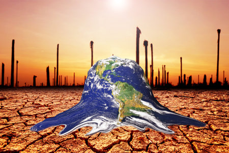 Earth that melts in arid soils cracks due to global warming. concept of environmental conservation and global warming reductionの写真素材