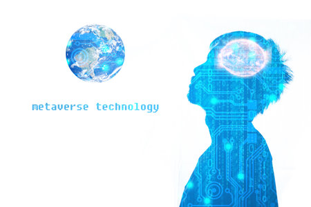 The concept of metaverse technology creates a âvirtual worldâ. Human beings in the digital age and the future world. where the connection is limitlessの写真素材