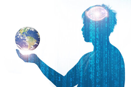 The concept of metaverse technology creates a âvirtual worldâ. Human beings in the digital age and the future world. where the connection is limitlessの写真素材