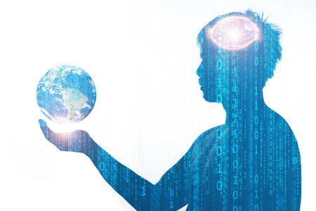 The concept of metaverse technology creates a âvirtual worldâ. Human beings in the digital age and the future world. where the connection is limitlessの写真素材