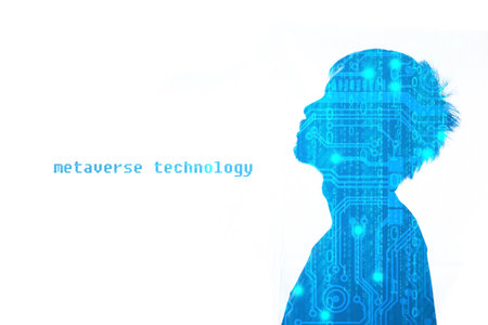 The concept of metaverse technology creates a âvirtual worldâ. Human beings in the digital age and the future world. where the connection is limitlessの写真素材