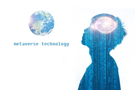 The concept of metaverse technology creates a âvirtual worldâ. Human beings in the digital age and the future world. where the connection is limitlessの写真素材