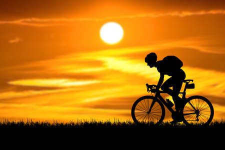 touring cyclist Riding on a journey of happiness. bicycle touring conceptの写真素材