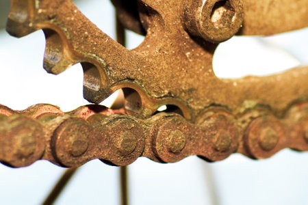 Dirty and rusty chains due to lack of maintenance. concept of dirtiness of machine partsの写真素材