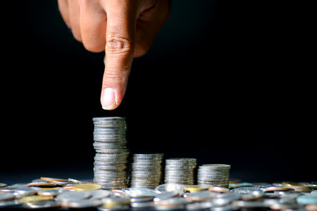 financial goal money increase concept Financial success. rising coin pileの写真素材