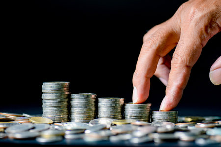 financial goal money increase concept Financial success. rising coin pileの写真素材