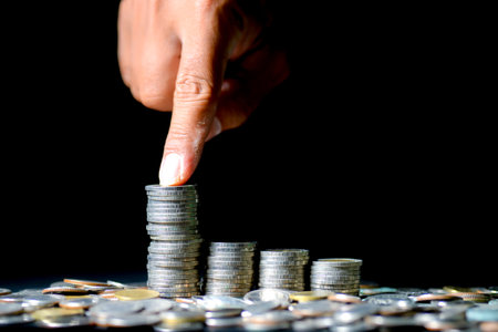 financial goal money increase concept Financial success. rising coin pileの写真素材
