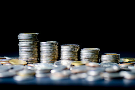 financial goal money increase concept Financial success. rising coin pileの写真素材