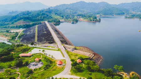 Reservoirs in Ranong Province Thailand's quaint beauty is a tourist attraction. Thailand tourism concept and water resource managementの写真素材