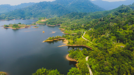 Reservoirs in Ranong Province Thailand's quaint beauty is a tourist attraction. Thailand tourism concept and water resource managementの写真素材