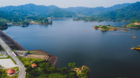 Reservoirs in Ranong Province Thailand's quaint beauty is a tourist attraction. Thailand tourism concept and water resource managementの写真素材