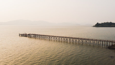 View of the sea in the evening, colorful lights.の写真素材