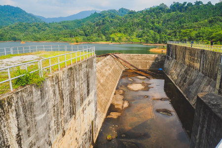 Drainage channels of large dams in dry season The water shortage. water resource management conceptの写真素材