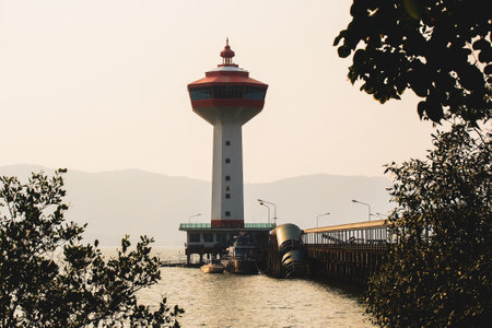 Blue lighthouse, sunset view. lighthouse sunset at afternoon view. Thailandの写真素材