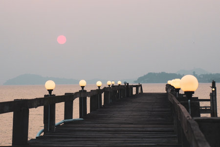 A wooden walkway that stretches into the sea. vacation travel conceptの写真素材