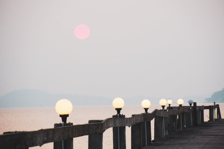 A wooden walkway that stretches into the sea. vacation travel conceptの写真素材
