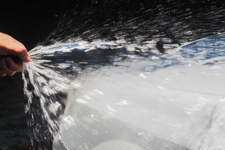 abstract background of water sprayed to wash the carの写真素材