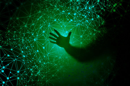 The concept of instability in computer networking. Shadow of a thief with binary or digital...