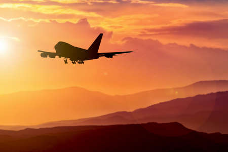 Passenger planes taking off from the airport. transportation and tourism concept