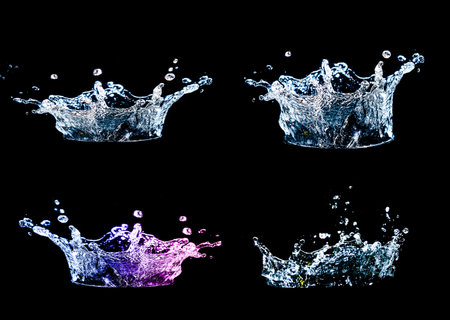 Collection of splashing water on a black backgroundの写真素材