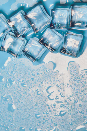 Ice cubes on studio blue background. The concept of freshness with coolness from ice cubes.の写真素材