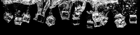 Ice cubes in water on studio dark background. The concept of freshness with coolness from ice cubes.の写真素材