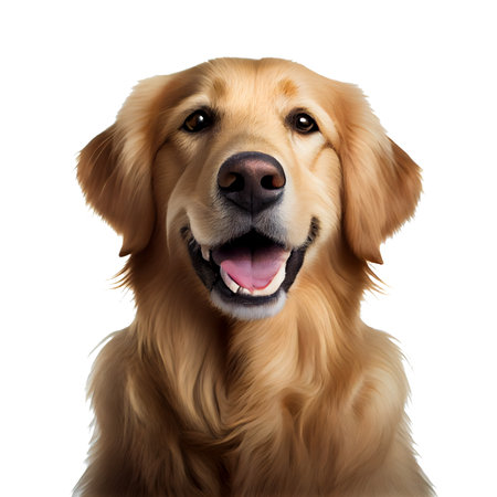 Portrait of a golden retriever dog, isolated on white backgroundの写真素材