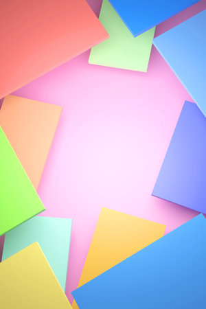 abstract background with colorful paper sheets. 3d render illustration.の写真素材