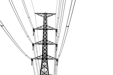 High voltage power line. Isolated on white background. Vector illustration.の写真素材