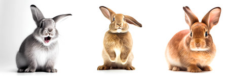 Set of cute rabbits isolated on white background. Collection of different animals.の写真素材