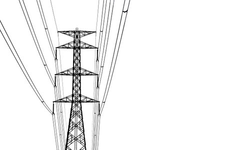 high voltage post.High-voltage tower isolated on white background.の写真素材
