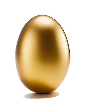 Golden egg isolated on white background. 3d render. Happy Easter concept.の写真素材