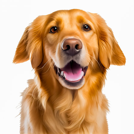 Cute golden retriever dog isolated on white background, studio shot.の写真素材