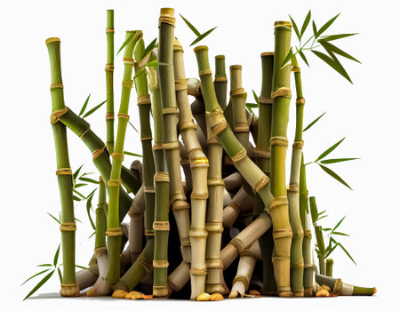 3D rendering of a group of bamboo stems isolated on white backgroundの写真素材