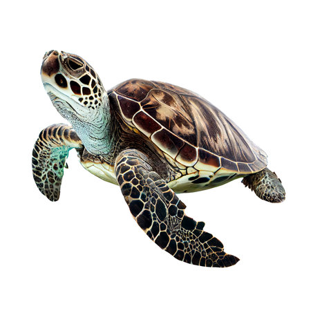 3D digital render of a green sea turtle isolated on white backgroundの素材