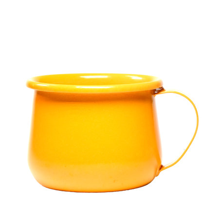 yellow ceramic pot isolated on white background.の写真素材