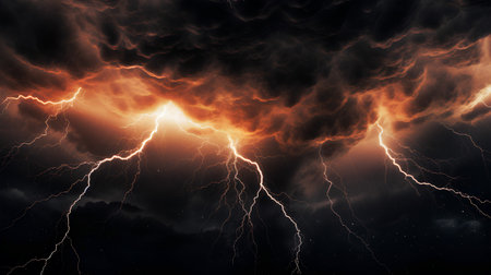 Abstract image of lightning in dark stormy sky. 3D renderingの素材