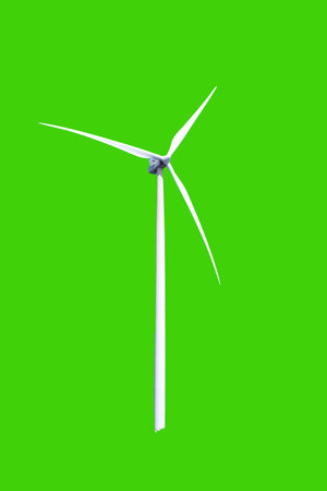 Wind turbine isolated on green background. Alternative energy source. 3D rendering.の写真素材