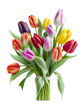 Bouquet of colorful tulips isolated on white background. Vector illustration.の素材