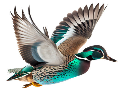 Mallard Duck Flying Isolated on White Background 3D Illustrationの素材