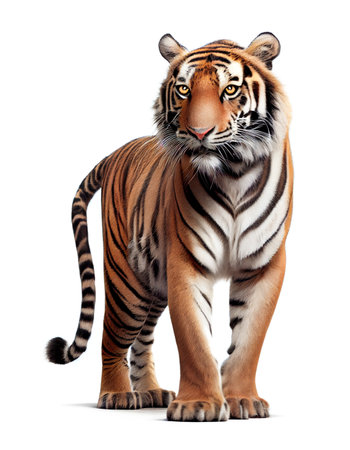 Tiger isolated on a white background, front view. 3D illustration.の素材
