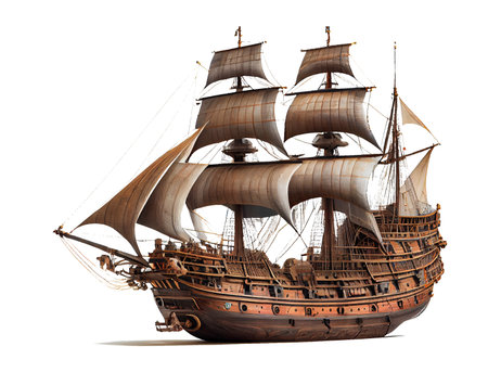 pirate ship isolated on white background. 3d rendering and illustrationの素材