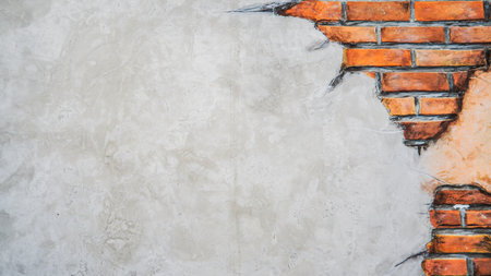 Close-up of an exposed brick wall with cracked plaster, showcasing an industrial and rustic aesthetic. Perfect for backgrounds and design projects.の写真素材