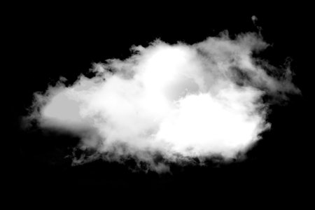 High-resolution image of a single white cloud against a black background, perfect for creative and artistic use.の写真素材