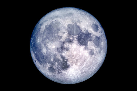 High-resolution image of the full moon showcasing detailed lunar surface against a black sky.の写真素材