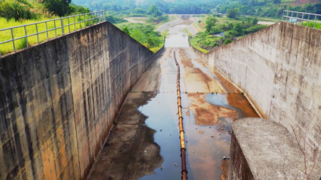 Dam of water supply in Thailand. Panoramic view of the dam.の写真素材