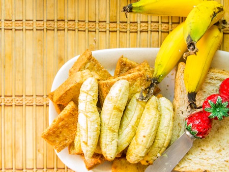 Banana toast on Brown bread slicesの写真素材