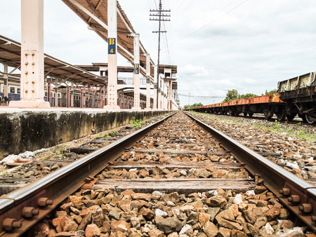 Old train station with railsの写真素材