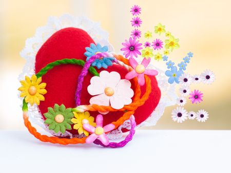 Heart flowers and love in blurred background .の写真素材